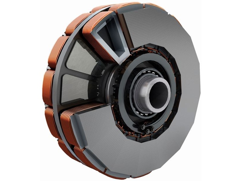 Axial-flux permanent-magnet brushless DC motor. Example: high-performance electric vehicle motor. Image credit: Whylot.