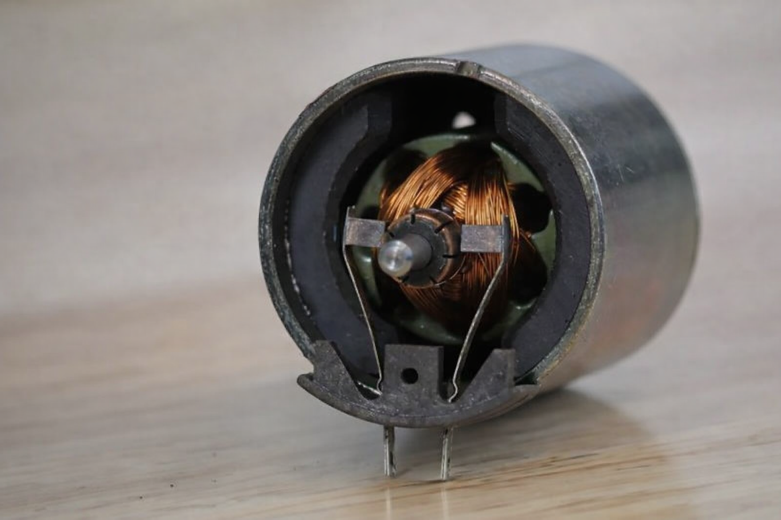 Permanent-magnet brushed DC motor (PMDC). Example: small hobby motor. Image credit: control.com.